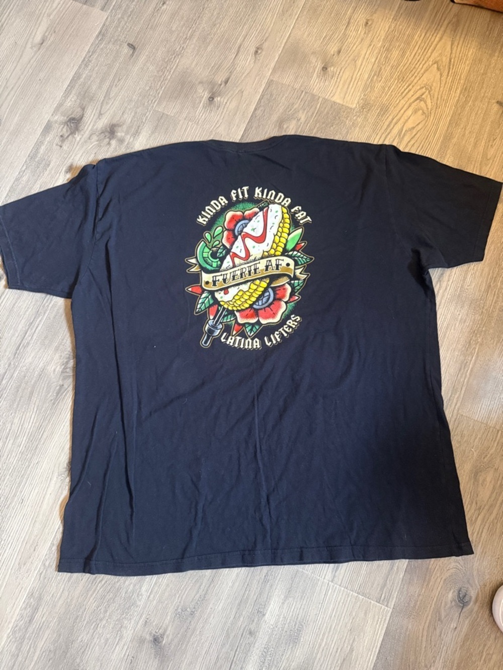 Black Short-Sleeve Graphic Tee with Colorful Retro Tattoo Print
